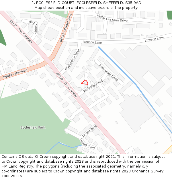 1, ECCLESFIELD COURT, ECCLESFIELD, SHEFFIELD, S35 9AD: Location map and indicative extent of plot