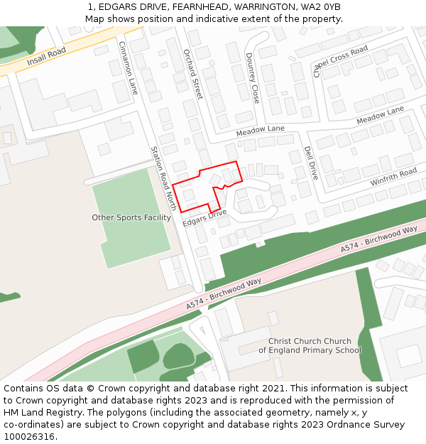 1, EDGARS DRIVE, FEARNHEAD, WARRINGTON, WA2 0YB: Location map and indicative extent of plot