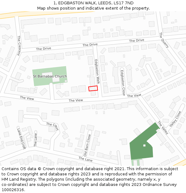 1, EDGBASTON WALK, LEEDS, LS17 7ND: Location map and indicative extent of plot