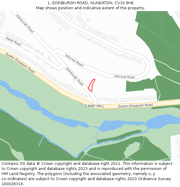 1, EDINBURGH ROAD, NUNEATON, CV10 9HE: Location map and indicative extent of plot