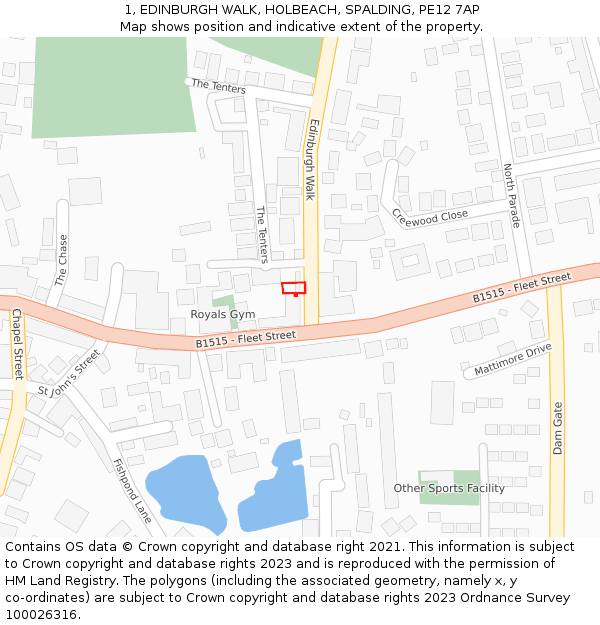 1, EDINBURGH WALK, HOLBEACH, SPALDING, PE12 7AP: Location map and indicative extent of plot