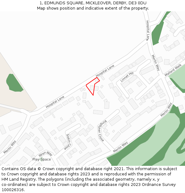 1, EDMUNDS SQUARE, MICKLEOVER, DERBY, DE3 0DU: Location map and indicative extent of plot