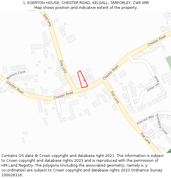 1, EGERTON HOUSE, CHESTER ROAD, KELSALL, TARPORLEY, CW6 0RR: Location map and indicative extent of plot