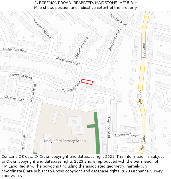 1, EGREMONT ROAD, BEARSTED, MAIDSTONE, ME15 8LH: Location map and indicative extent of plot