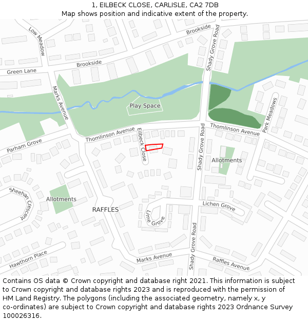 1, EILBECK CLOSE, CARLISLE, CA2 7DB: Location map and indicative extent of plot
