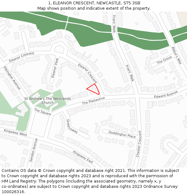 1, ELEANOR CRESCENT, NEWCASTLE, ST5 3SB: Location map and indicative extent of plot