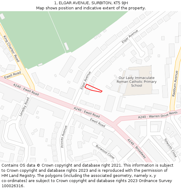 1, ELGAR AVENUE, SURBITON, KT5 9JH: Location map and indicative extent of plot