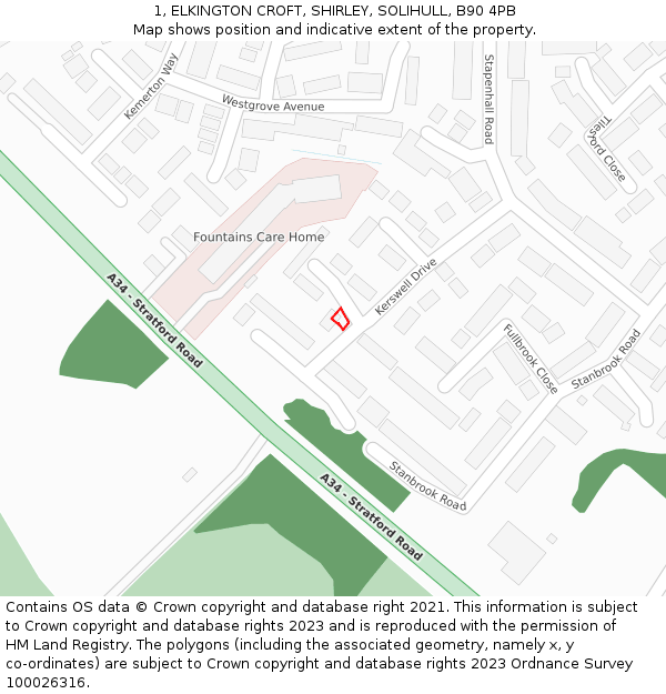 1, ELKINGTON CROFT, SHIRLEY, SOLIHULL, B90 4PB: Location map and indicative extent of plot