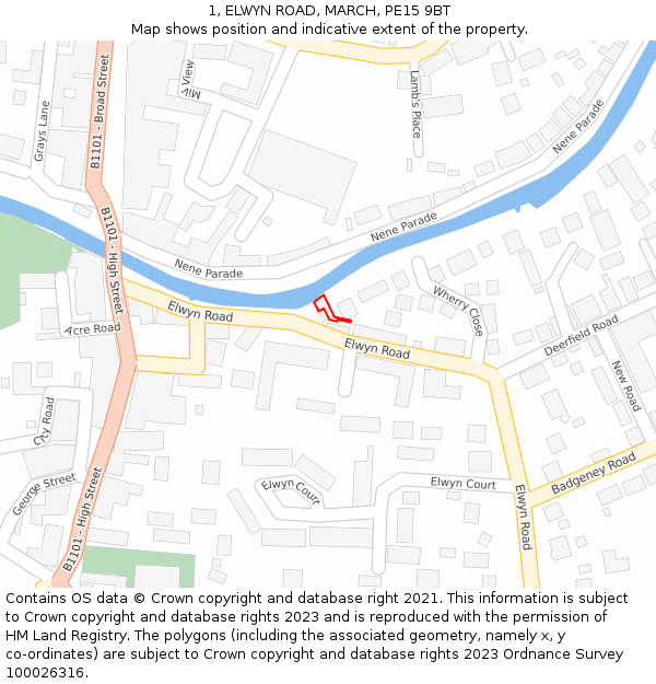 1, ELWYN ROAD, MARCH, PE15 9BT: Location map and indicative extent of plot