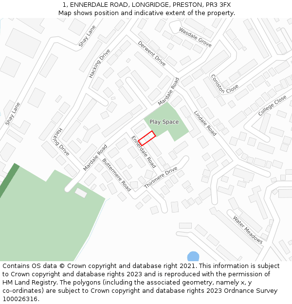 1, ENNERDALE ROAD, LONGRIDGE, PRESTON, PR3 3FX: Location map and indicative extent of plot