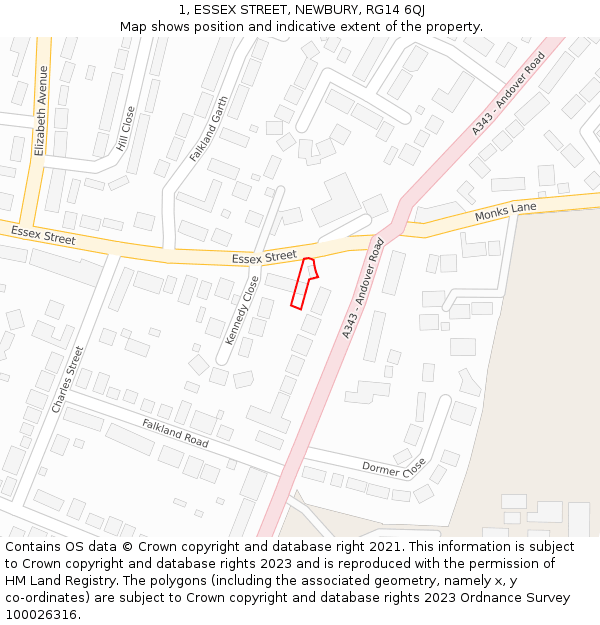 1, ESSEX STREET, NEWBURY, RG14 6QJ: Location map and indicative extent of plot