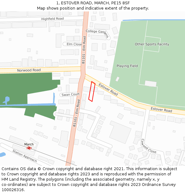 1, ESTOVER ROAD, MARCH, PE15 8SF: Location map and indicative extent of plot