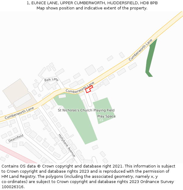 1, EUNICE LANE, UPPER CUMBERWORTH, HUDDERSFIELD, HD8 8PB: Location map and indicative extent of plot