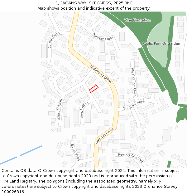 1, FAGANS WAY, SKEGNESS, PE25 3NE: Location map and indicative extent of plot