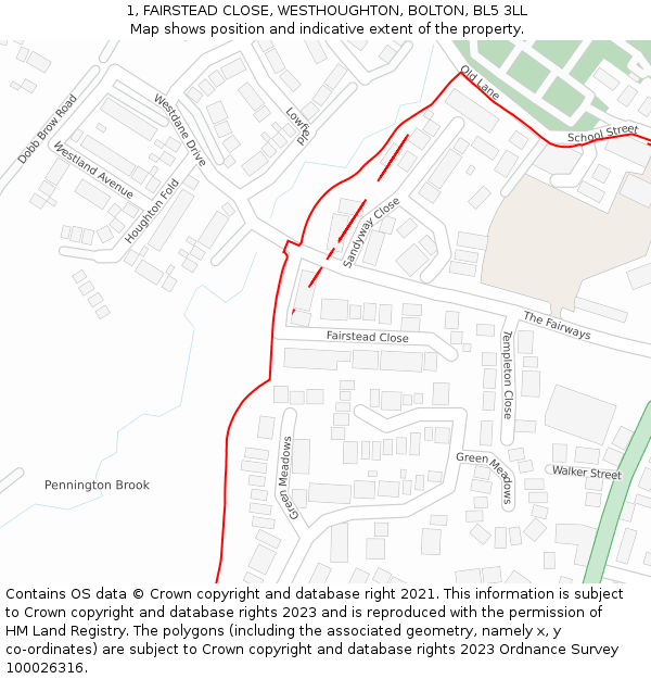 1, FAIRSTEAD CLOSE, WESTHOUGHTON, BOLTON, BL5 3LL: Location map and indicative extent of plot
