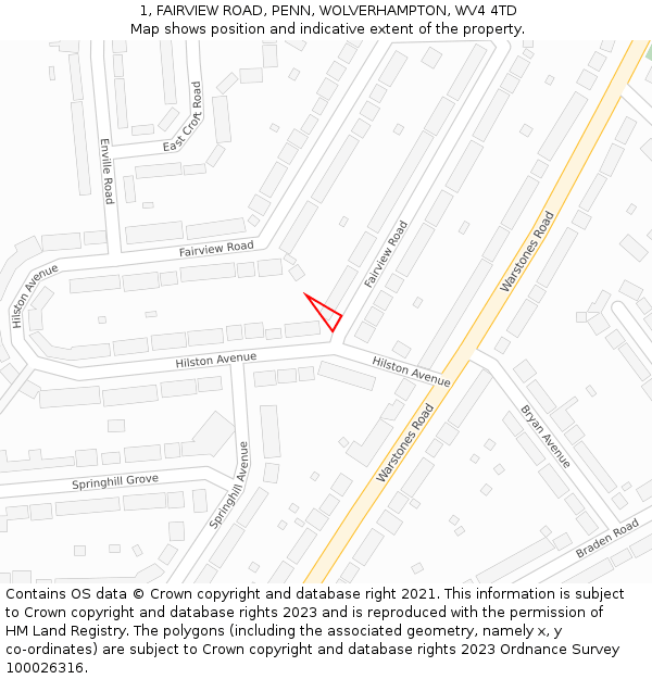 1, FAIRVIEW ROAD, PENN, WOLVERHAMPTON, WV4 4TD: Location map and indicative extent of plot