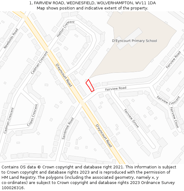 1, FAIRVIEW ROAD, WEDNESFIELD, WOLVERHAMPTON, WV11 1DA: Location map and indicative extent of plot