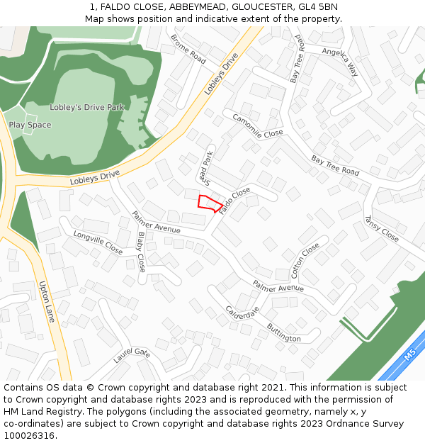 1, FALDO CLOSE, ABBEYMEAD, GLOUCESTER, GL4 5BN: Location map and indicative extent of plot
