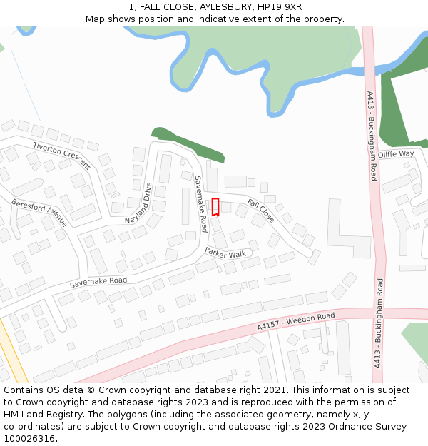 1, FALL CLOSE, AYLESBURY, HP19 9XR: Location map and indicative extent of plot