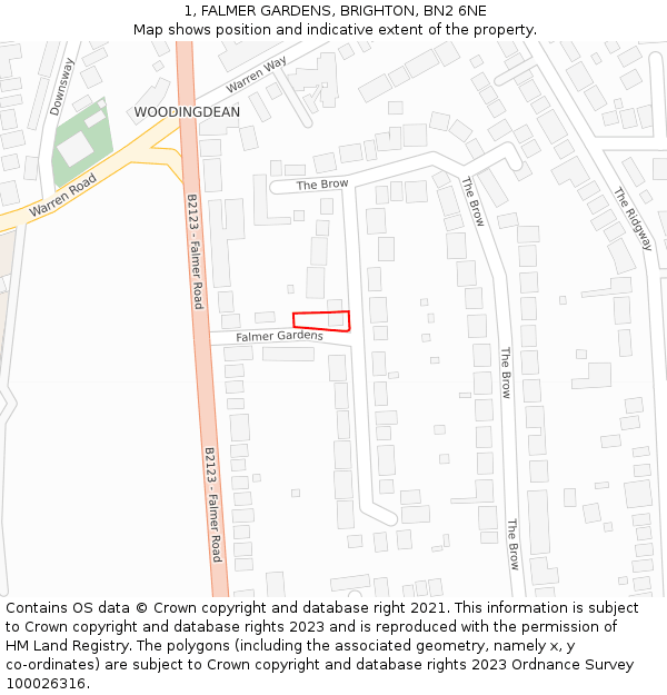 1, FALMER GARDENS, BRIGHTON, BN2 6NE: Location map and indicative extent of plot
