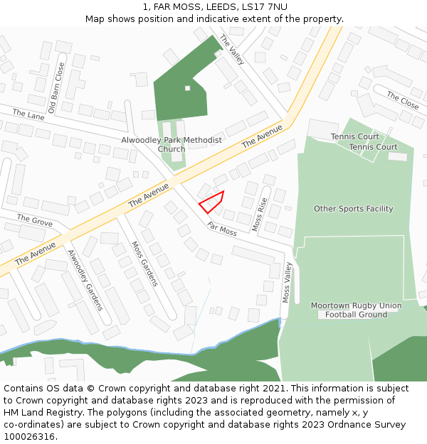 1, FAR MOSS, LEEDS, LS17 7NU: Location map and indicative extent of plot