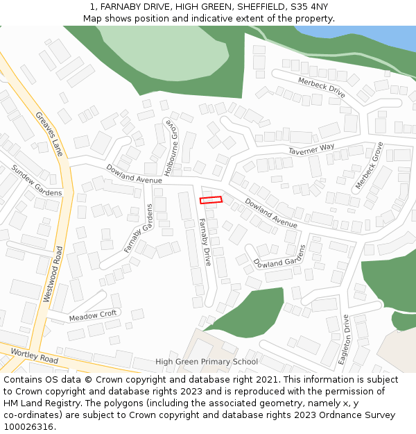 1, FARNABY DRIVE, HIGH GREEN, SHEFFIELD, S35 4NY: Location map and indicative extent of plot