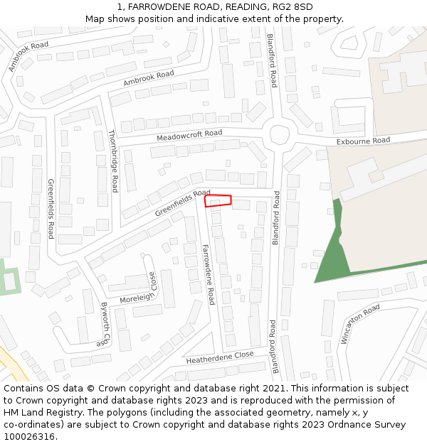 1, FARROWDENE ROAD, READING, RG2 8SD: Location map and indicative extent of plot
