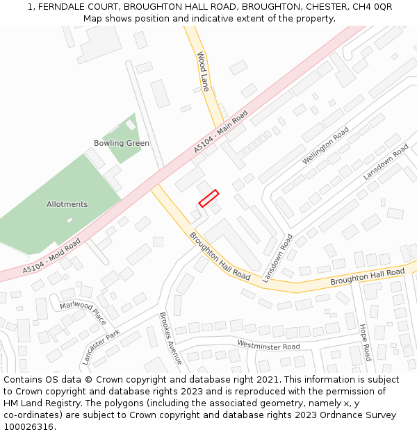 1, FERNDALE COURT, BROUGHTON HALL ROAD, BROUGHTON, CHESTER, CH4 0QR: Location map and indicative extent of plot