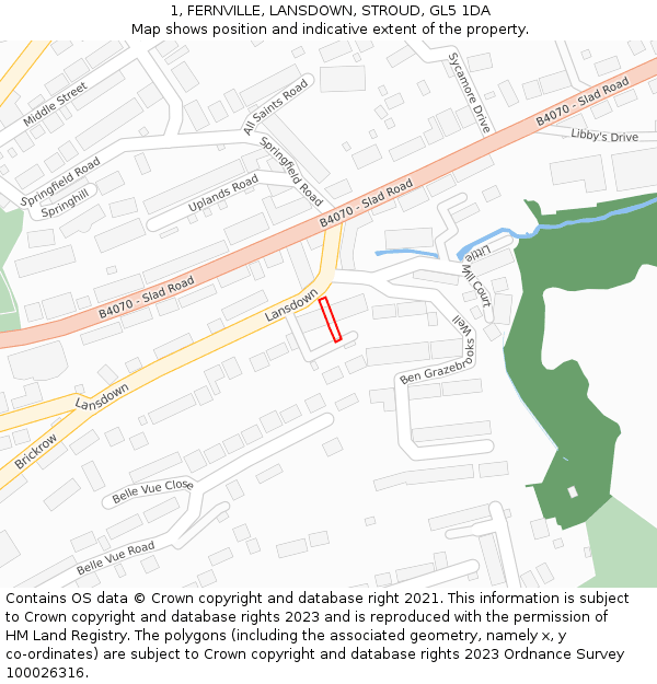 1, FERNVILLE, LANSDOWN, STROUD, GL5 1DA: Location map and indicative extent of plot