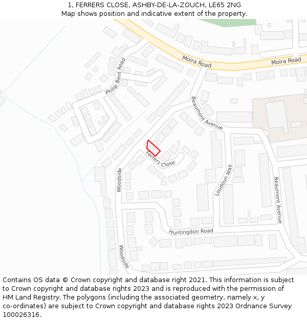 1, FERRERS CLOSE, ASHBY-DE-LA-ZOUCH, LE65 2NG: Location map and indicative extent of plot