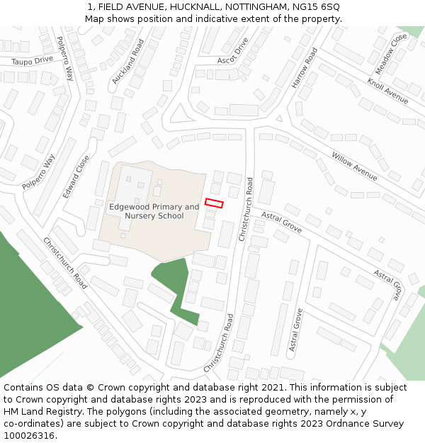 1, FIELD AVENUE, HUCKNALL, NOTTINGHAM, NG15 6SQ: Location map and indicative extent of plot