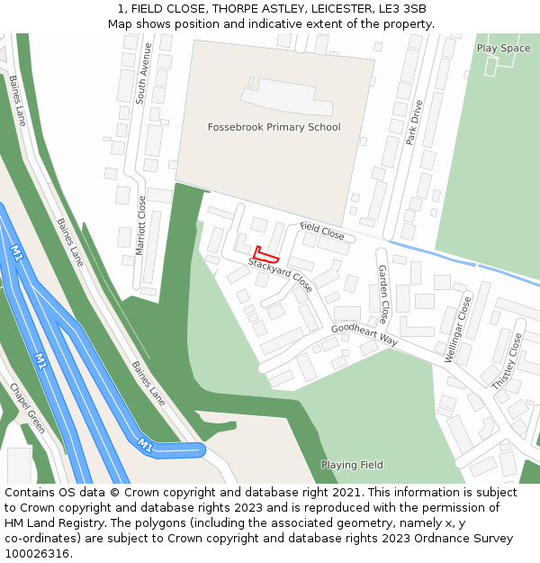 1, FIELD CLOSE, THORPE ASTLEY, LEICESTER, LE3 3SB: Location map and indicative extent of plot