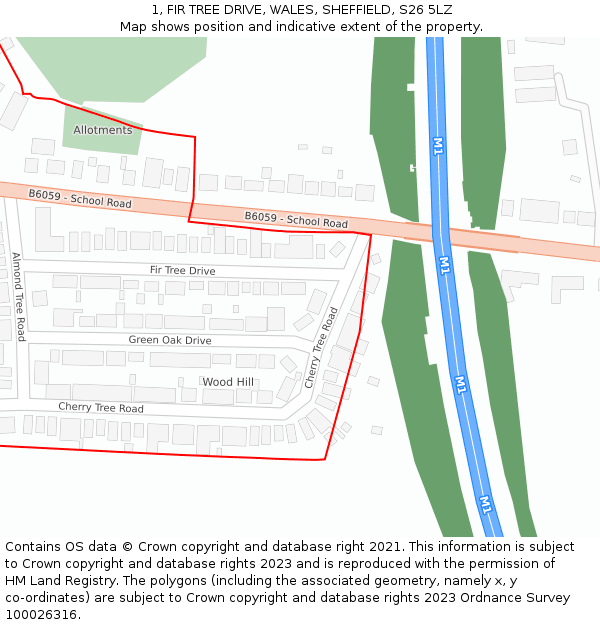 1, FIR TREE DRIVE, WALES, SHEFFIELD, S26 5LZ: Location map and indicative extent of plot