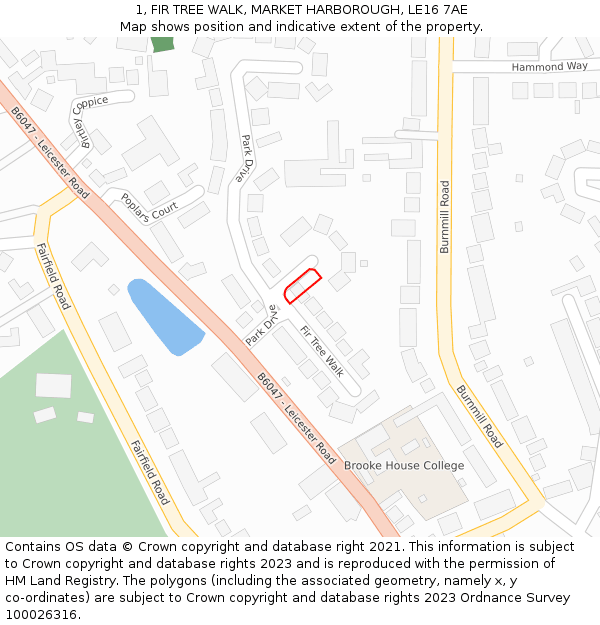 1, FIR TREE WALK, MARKET HARBOROUGH, LE16 7AE: Location map and indicative extent of plot
