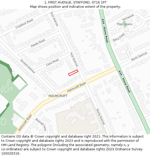 1, FIRST AVENUE, STAFFORD, ST16 1PT: Location map and indicative extent of plot