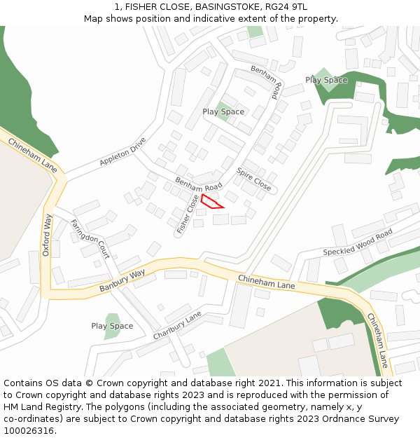 1, FISHER CLOSE, BASINGSTOKE, RG24 9TL: Location map and indicative extent of plot