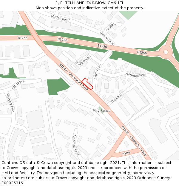 1, FLITCH LANE, DUNMOW, CM6 1EL: Location map and indicative extent of plot