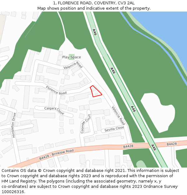 1, FLORENCE ROAD, COVENTRY, CV3 2AL: Location map and indicative extent of plot