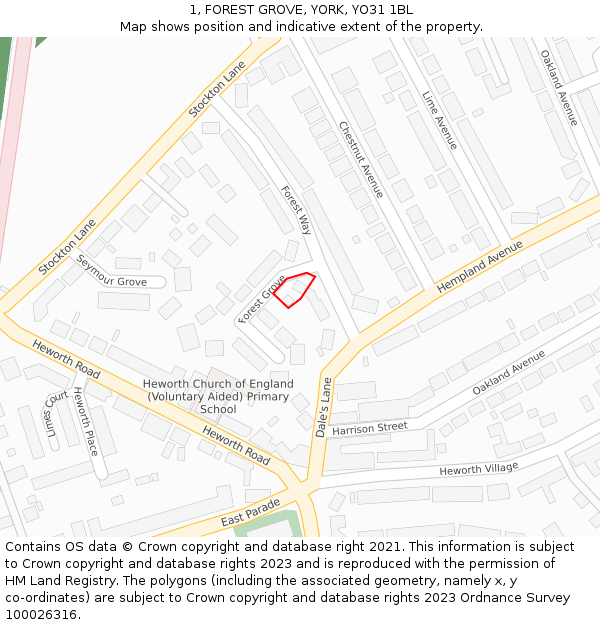 1, FOREST GROVE, YORK, YO31 1BL: Location map and indicative extent of plot