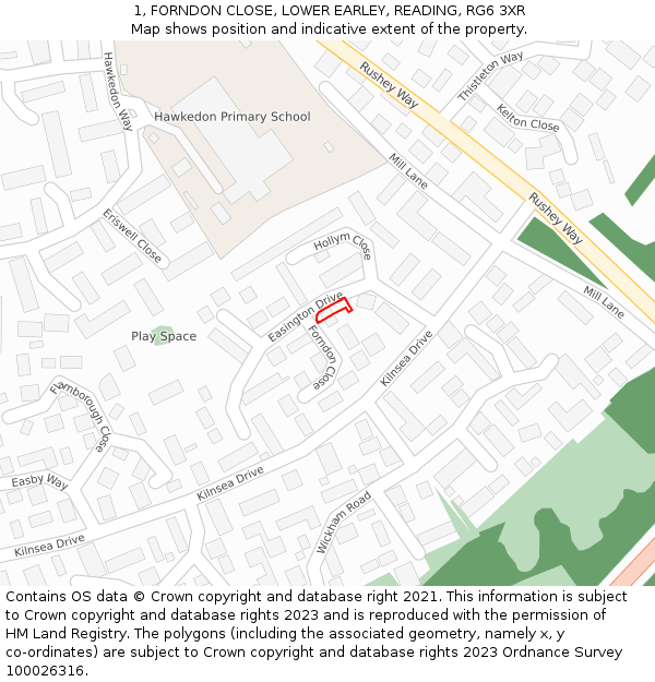 1, FORNDON CLOSE, LOWER EARLEY, READING, RG6 3XR: Location map and indicative extent of plot