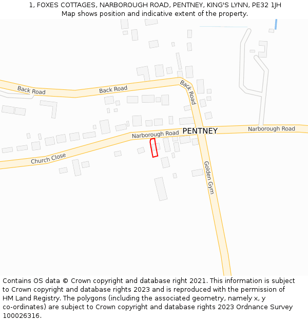 1, FOXES COTTAGES, NARBOROUGH ROAD, PENTNEY, KING'S LYNN, PE32 1JH: Location map and indicative extent of plot