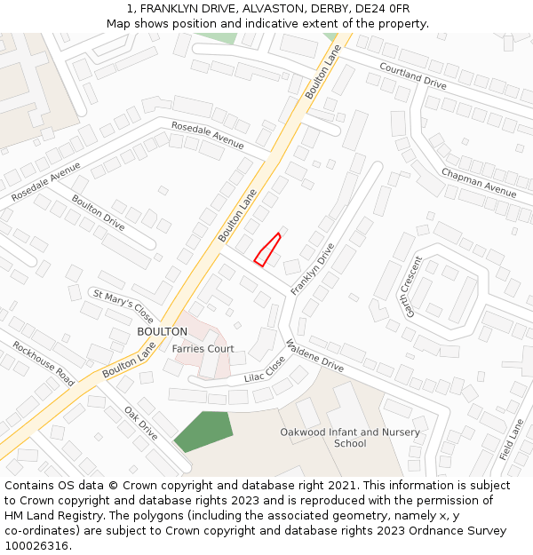 1, FRANKLYN DRIVE, ALVASTON, DERBY, DE24 0FR: Location map and indicative extent of plot