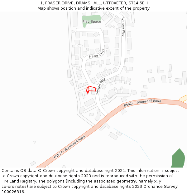 1, FRASER DRIVE, BRAMSHALL, UTTOXETER, ST14 5EH: Location map and indicative extent of plot