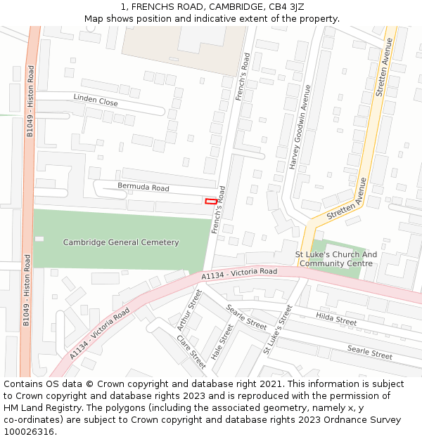 1, FRENCHS ROAD, CAMBRIDGE, CB4 3JZ: Location map and indicative extent of plot