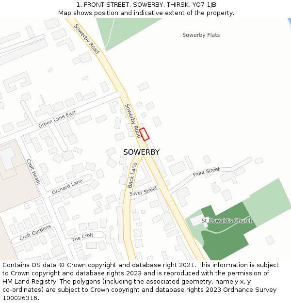 1, FRONT STREET, SOWERBY, THIRSK, YO7 1JB: Location map and indicative extent of plot