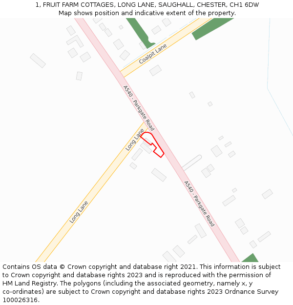 1, FRUIT FARM COTTAGES, LONG LANE, SAUGHALL, CHESTER, CH1 6DW: Location map and indicative extent of plot