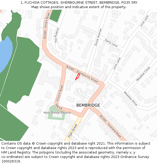 1, FUCHSIA COTTAGES, SHERBOURNE STREET, BEMBRIDGE, PO35 5RY: Location map and indicative extent of plot