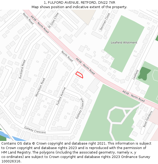 1, FULFORD AVENUE, RETFORD, DN22 7XR: Location map and indicative extent of plot