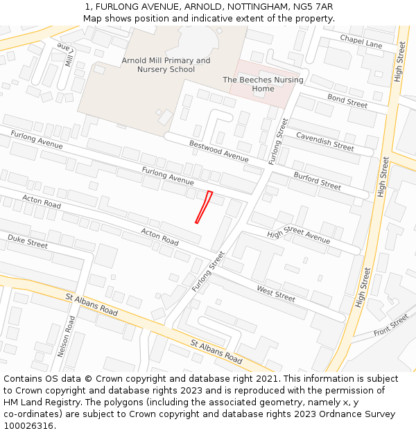 1, FURLONG AVENUE, ARNOLD, NOTTINGHAM, NG5 7AR: Location map and indicative extent of plot