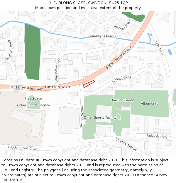 1, FURLONG CLOSE, SWINDON, SN25 1QP: Location map and indicative extent of plot